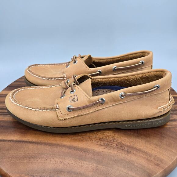 Sperry Top Sider Authentic Boat Shoes Men's 10 M Tan Sahara Leather 2-Eye Deck - Picture 4 of 8